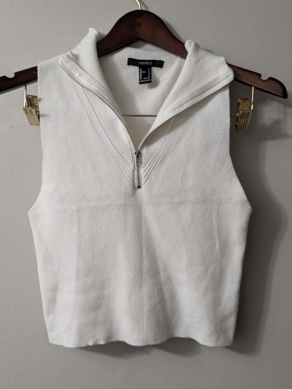 Forever 21 White Sleeveless Zip-Collar Tank Top